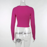 Cross Hollow Out Slim Long Sleeve Top FL-23523