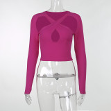 Cross Hollow Out Slim Long Sleeve Top FL-23523