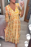 Plus Size Half Sleeve Loose Print Dress  GOFY-23010