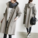 Plus Size Solid Color Long Sleeve Hooded Wind Coat GOFY-X2279