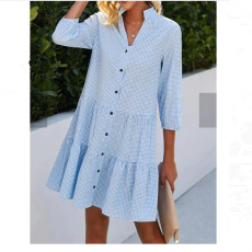 Casual Plaid Half Sleeve Shirt Dress GOFY-8888