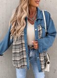 Denim Long Sleeve Plaid Shirt Jacket GOFY-W220239