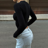Cross Hollow Out Slim Long Sleeve Top FL-23523