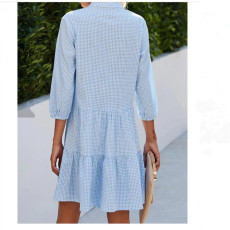 Casual Plaid Half Sleeve Shirt Dress GOFY-8888
