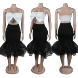 Plus Size Bow Tie Wrap Chest And Mesh Skirt 2 Piece Set NY-2825