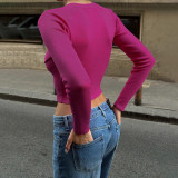 Cross Hollow Out Slim Long Sleeve Top FL-23523