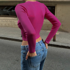 Cross Hollow Out Slim Long Sleeve Top FL-23523