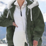 Plus Size Fashion Loose Plush Zipper Hooded Coat GOFY-9910