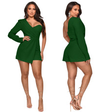 Solid Color Single Shoulder Tight Romper YF-K10049
