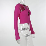 Cross Hollow Out Slim Long Sleeve Top FL-23523