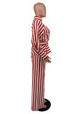 Stripe Print Tie Up Long Sleeve Pants Two Piece Set XHXF-8678