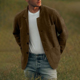 Men Plus Size Solid Color Fashion Single Breasted Jacket Coat GOFY-D25