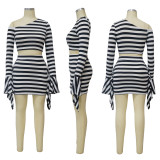 Print Slash Neck Flare Sleeve Two Piece Skirts Set YF-10615