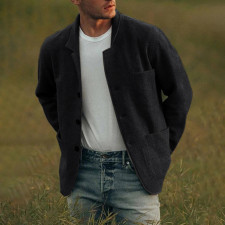 Men Plus Size Solid Color Fashion Single Breasted Jacket Coat GOFY-D25