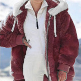 Plus Size Fashion Loose Plush Zipper Hooded Coat GOFY-9910