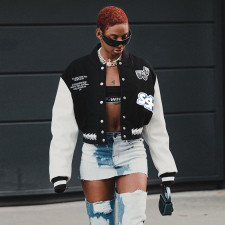 Contrast Color Print Baseball Jacket FL-23439