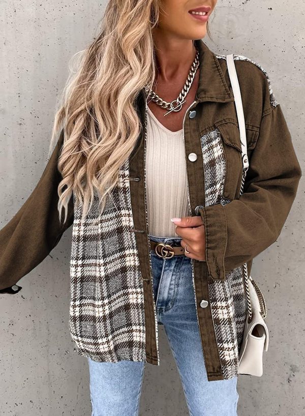 Denim Long Sleeve Plaid Shirt Jacket GOFY-W220239