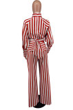 Stripe Print Tie Up Long Sleeve Pants Two Piece Set XHXF-8678
