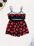 Printed Suspender Two Piece Shorts Set SH-390793