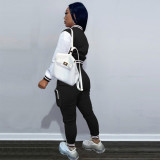 Casual Color Block Baseball Coat Two Piece Pants Set FOSF-8371