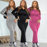 Solid Color Long Sleeve Maxi Dress FSXF-566