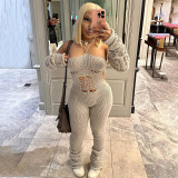 Sexy Backless Strappy Knit Long Sleeve Slim Jumpsuits XEF-33745
