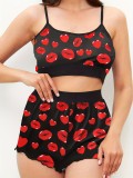 Printed Suspender Two Piece Shorts Set SH-390793