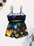 Printed Suspender Two Piece Shorts Set SH-390793