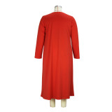 Plus Size Solid Long Coat And Print Tube Tops Dress Two Piece Set XHSY-19838