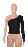 Solid Color Single Shoulder Long Sleeve T Shirt MZ-2811