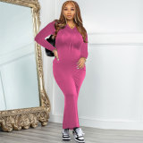 Solid Color Long Sleeve Maxi Dress FSXF-566
