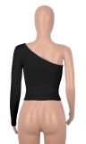 Solid Color Single Shoulder Long Sleeve T Shirt MZ-2811