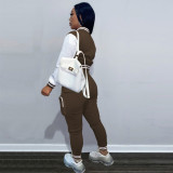 Casual Color Block Baseball Coat Two Piece Pants Set FOSF-8371