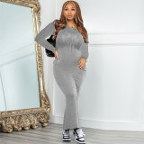 Solid Color Long Sleeve Maxi Dress FSXF-566
