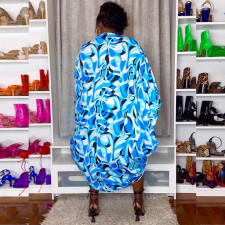 Plus Size Print Cocoon Shape Loose Tops Two Piece Shorts Set NY-10600