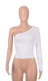 Solid Color Single Shoulder Long Sleeve T Shirt MZ-2811