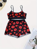 Printed Suspender Two Piece Shorts Set SH-390793