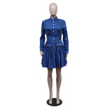 Long Sleeve Pleated Shirt Dress MEM-88517