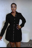 Long Sleeve Pleated Shirt Dress MEM-88517