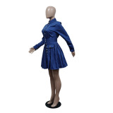 Long Sleeve Pleated Shirt Dress MEM-88517