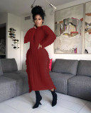 Solid Color Long Sleeve Tassel Sweater Midi Dress TR-1279