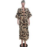 Casual Leopard Print Knits Short Sleeve Long Coat(With Headscarf) TR-1278