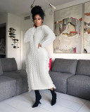 Solid Color Long Sleeve Tassel Sweater Midi Dress TR-1279
