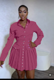 Long Sleeve Pleated Shirt Dress MEM-88517