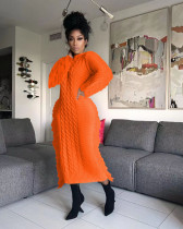 Solid Color Long Sleeve Tassel Sweater Midi Dress TR-1279