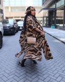 Casual Leopard Print Knits Short Sleeve Long Coat(With Headscarf) TR-1278