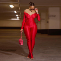 Solid Color V Neck Casual Tight Sport Two Piece Pants Set XEF-35204