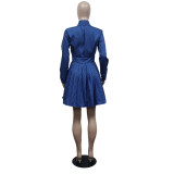 Long Sleeve Pleated Shirt Dress MEM-88517