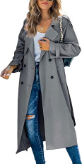 Solid Color Long Sleeve Double Breasted Coat GOFY-888