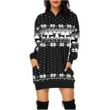 Plus Size Christmas Printed Mid-Length Hooded Sweatshirt GOFY-8868